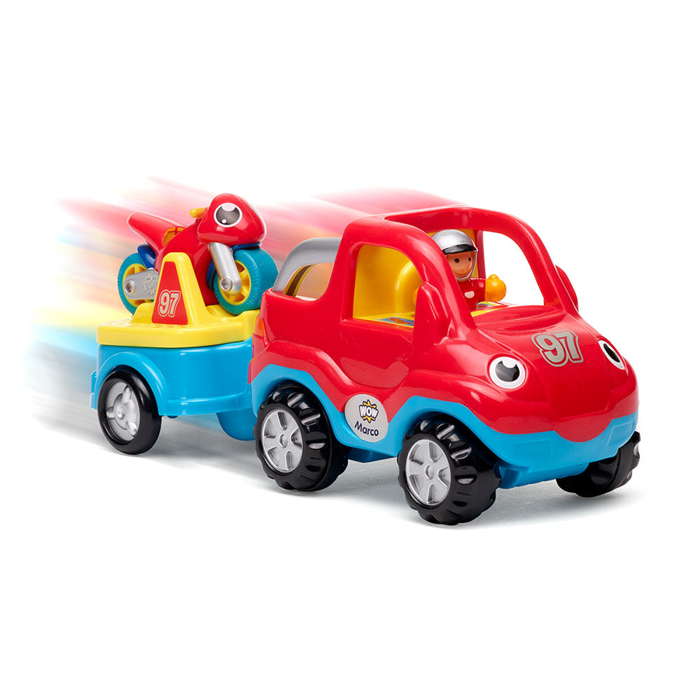 Jucarie pentru copii WOW Toys, Set camion cu motocicleta, Marco's Moto Team