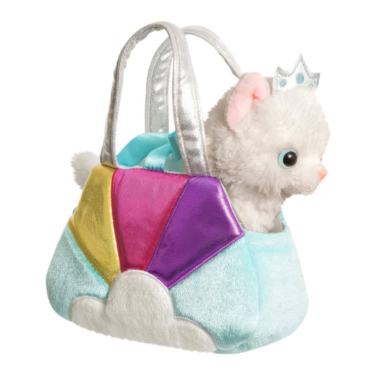 Set geanta pentru copii cu jucarie de plus Fancy Pals, 2 in 1, pisica alba, geanta multicolorata, 20 cm