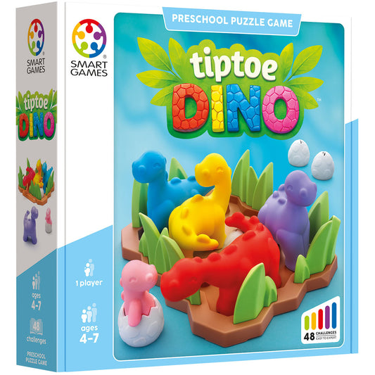 Smart Games - Tiptoe Dino, joc de logica cu 48 de provocari, 4+ ani, editie internationala
