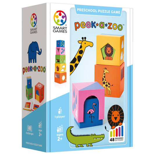 Smart Games - Peek - a - Zoo, joc de logica cu 48 de provocari, 2+ ani, editie internationala, editie noua