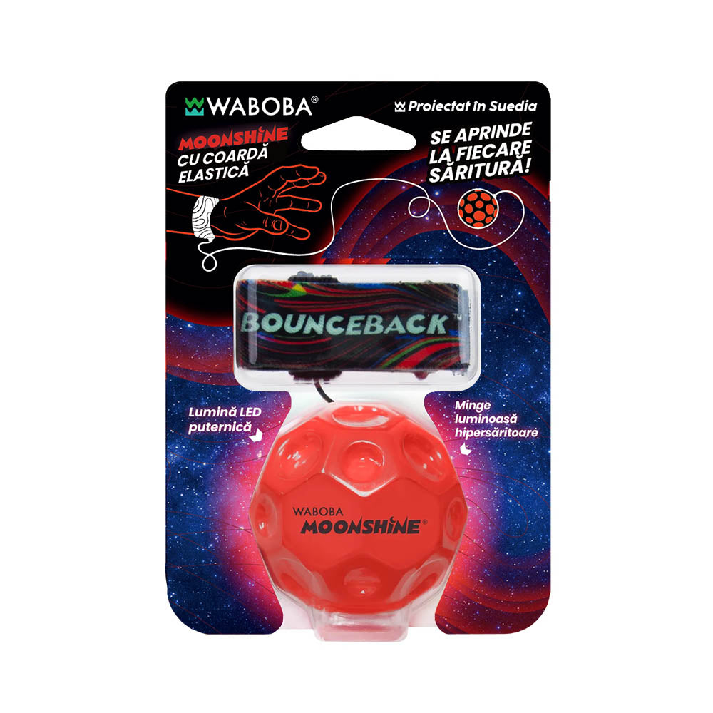 Minge hiper saritoare, cu sistem de prindere - Waboba Bounceback Moonshine, cu led, lumineaza la aruncare, culori asortate, RO