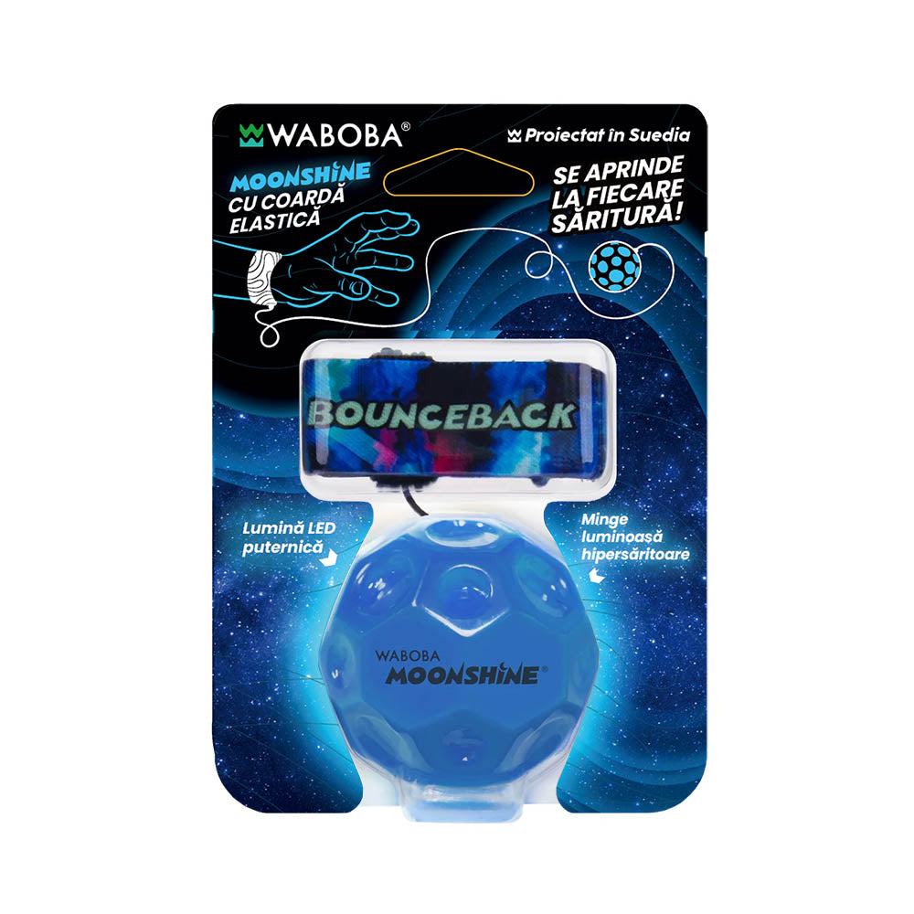 Minge hiper saritoare, cu sistem de prindere - Waboba Bounceback Moonshine, cu led, lumineaza la aruncare, culori asortate, RO