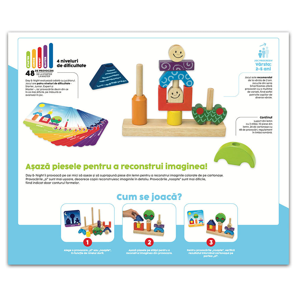 Smart Games - Day & Night, joc de logica cu 48 de provocari, 2+ ani, editie lb. romana