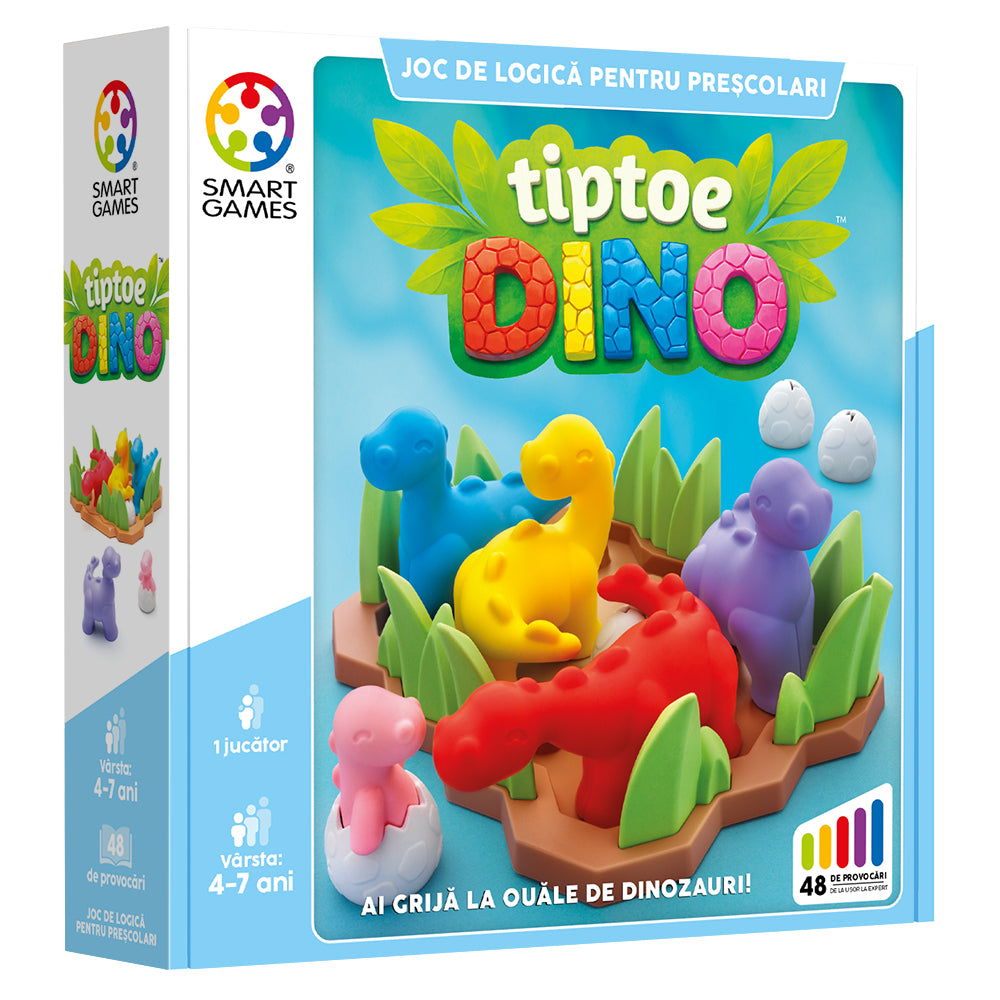 Smart Games - Tiptoe Dino, joc de logica cu 48 de provocari, 4+ ani, editie lb. Romana