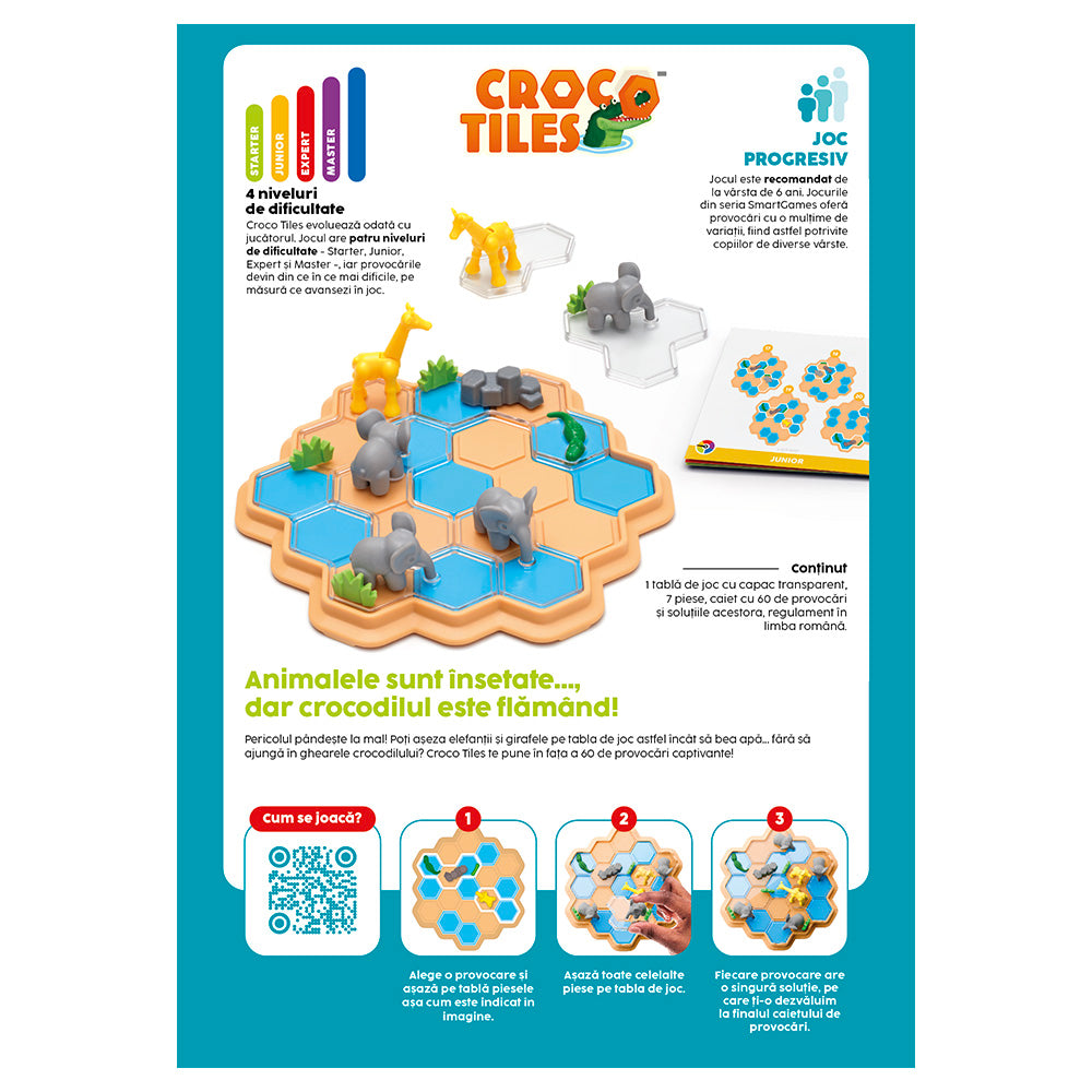 Smart Games - Croco Tiles, joc de logica cu 60 de provocari, 6+ ani, editie lb. Romana