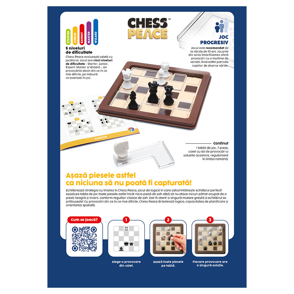 Smart Games - Chess Peace, joc de logica cu 60 de provocari, 10+ ani, editie lb. Romana