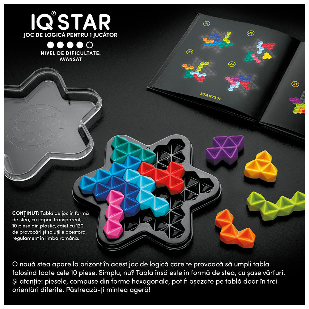 Smart Games - IQ Deluxe - Star, joc de logica cu 120 de provocari, 14+ ani, editie lb. Romana
