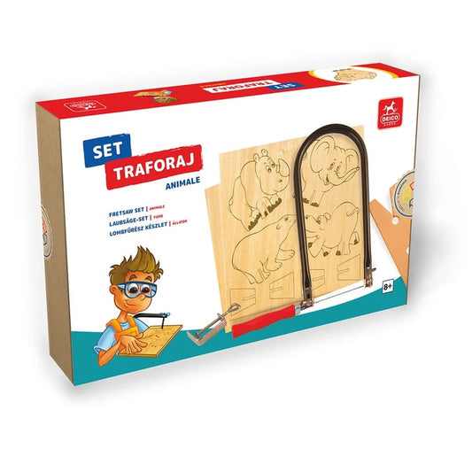 Set de traforaj, cu foi de placaj, cu figuri imprimate