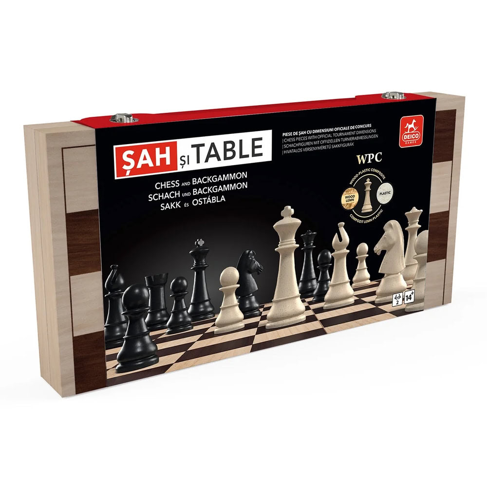 Joc Sah si Table Deluxe, cutie lemn, dimensiuni oficiale de concurs, rege 8.75 cm