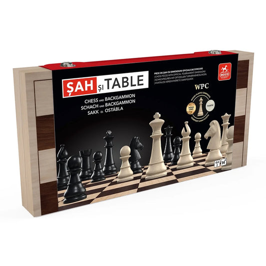 Joc Sah si Table Deluxe, cutie lemn, dimensiuni oficiale de concurs, rege 8.75 cm