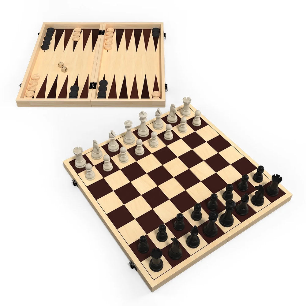 Joc Sah si Table Deluxe, cutie lemn, dimensiuni oficiale de concurs, rege 8.75 cm