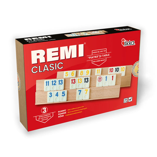 Joc Remi Clasic, cu piese tip piatra si tabla lemn masiv - TIKKA
