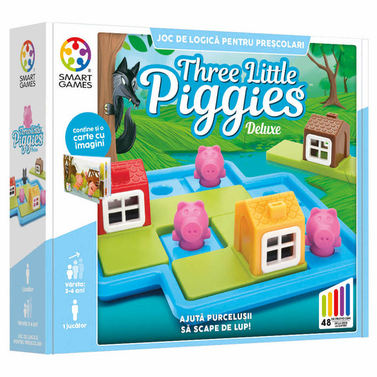 Smart Games - Three Little Piggies - Deluxe, joc de logica cu 48 de provocari, 3+ ani, editie lb. Romana