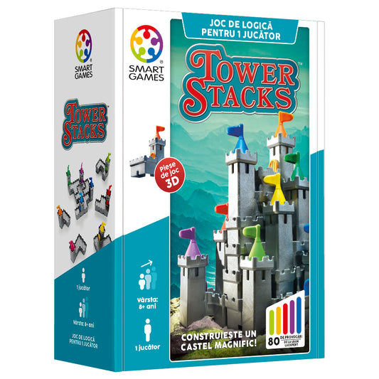 Smart Games - Tower Stacks, joc de logica cu 80 de provocari, 8+ ani, editie lb. Romana