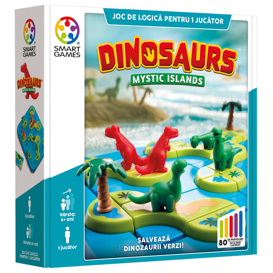 Smart Games - Dinosaurs Mystic Islands, joc de logica cu 80 de provocari, 6+ ani, editie lb. Romana