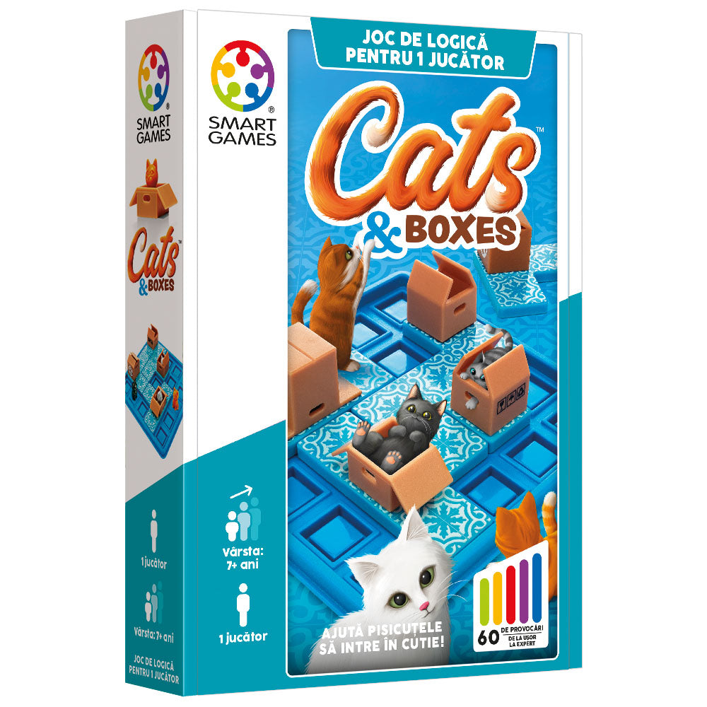 Smart Games - Cats and Boxes, , joc de logica cu 60 de provocari, 7+ ani, editie lb. Romana