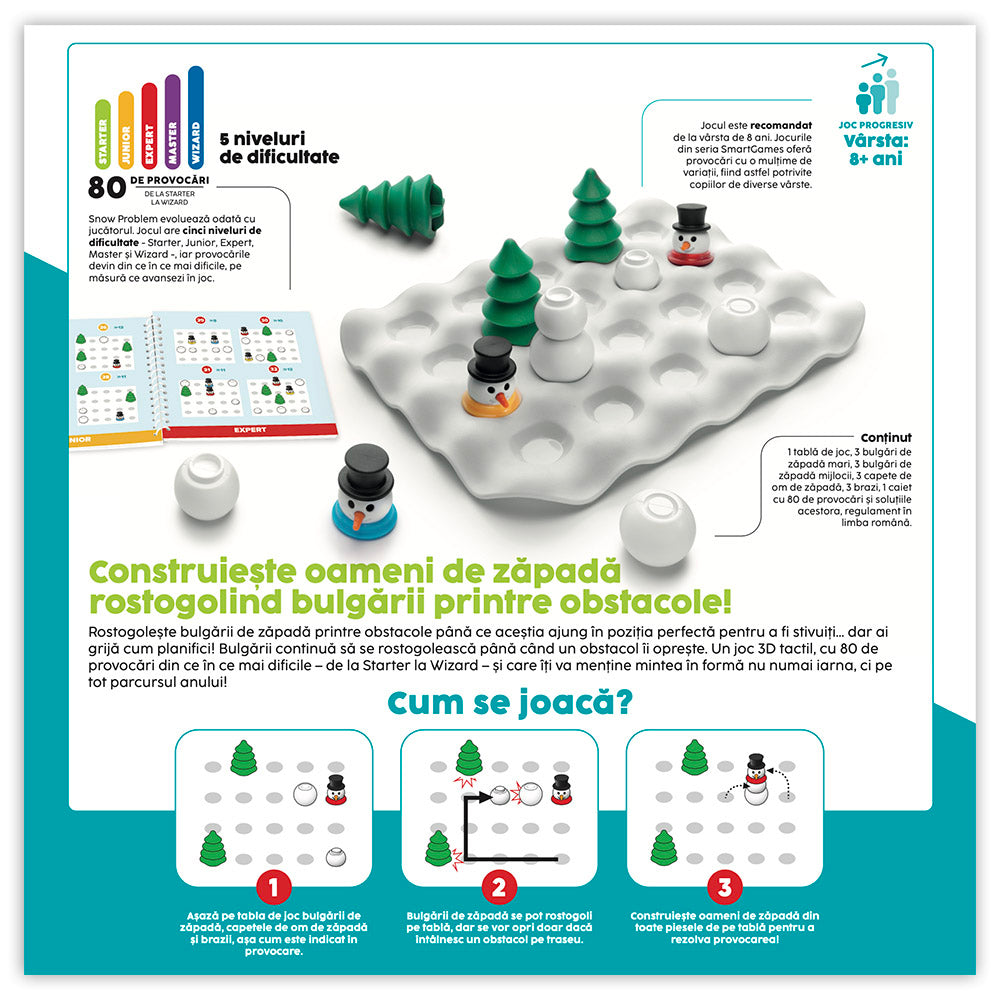 Smart Games - Snow Problem, joc de logica cu 80 de provocari, 8+ ani, editie lb. Romana