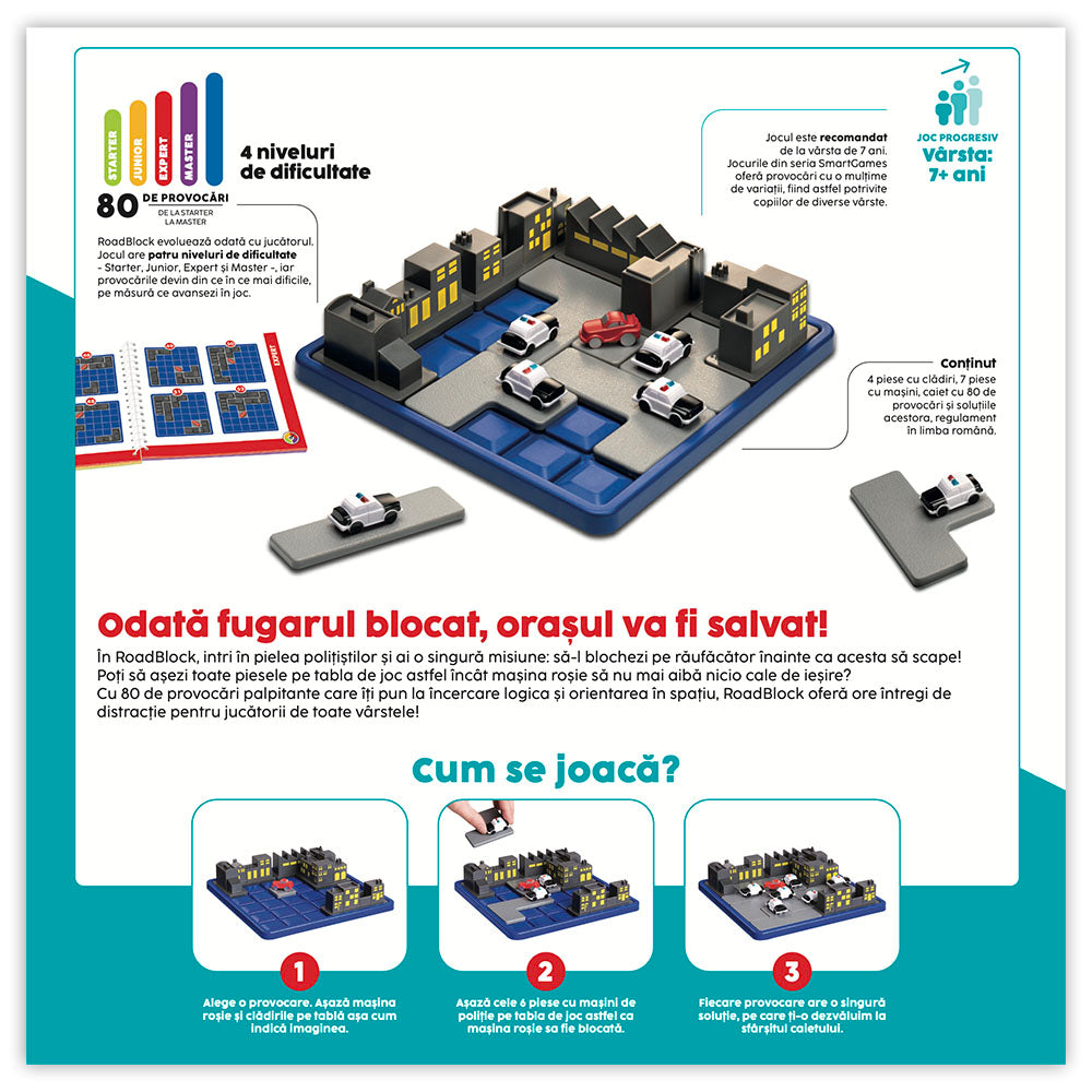 Smart Games - RoadBlock, joc de logica cu 80 de provocari, 7+ ani, editie lb. Romana