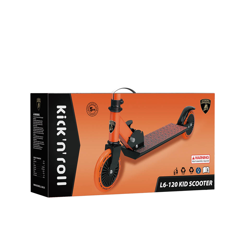 Trotineta copii pliabila, portocaliu, Lamborghini Kick'n'Roll L6 120, ghidon reglabil, design sport, 8+ ani, suport maxim 50 kg