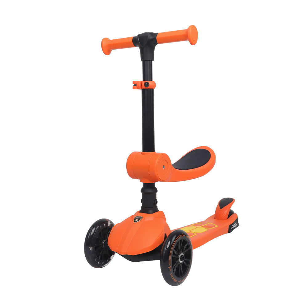 Trotineta copii pliabila, portocaliu, Lamborghini Kick'n'Roll  L5 2in1, cu 3 roti luminoase, ghidon reglabil, scaun retractabil, 3+ ani, suport maxim 50kg, suport maxim 20 kg scaun