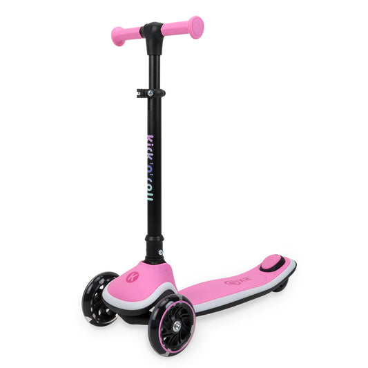 Trotineta copii pliabila, roz, Kick'n'Roll X2, cu 3 roti luminoase si platforma cu banda de LED multicolorata, ghidon reglabil, 3+ ani, suport maxim 50 kg