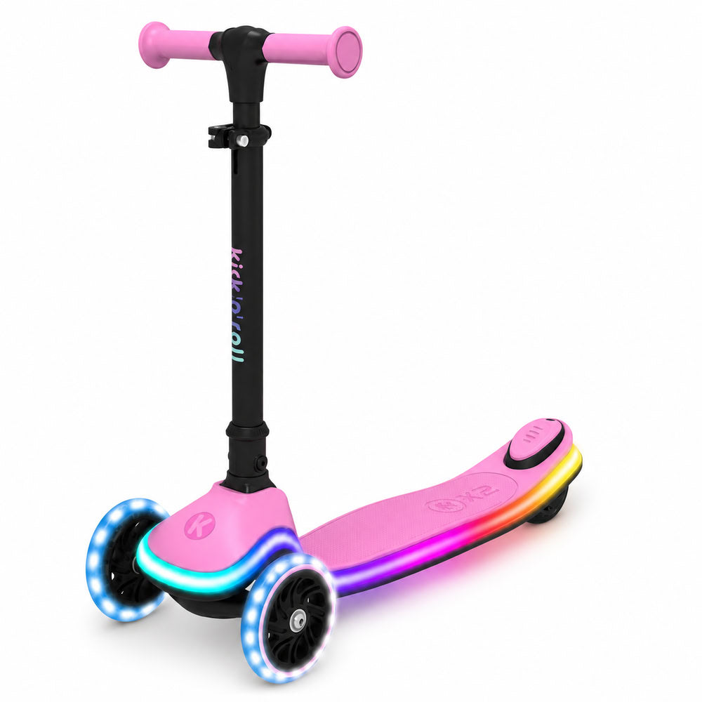 Trotineta copii pliabila, roz, Kick'n'Roll X2, cu 3 roti luminoase si platforma cu banda de LED multicolorata, ghidon reglabil, 3+ ani, suport maxim 50 kg