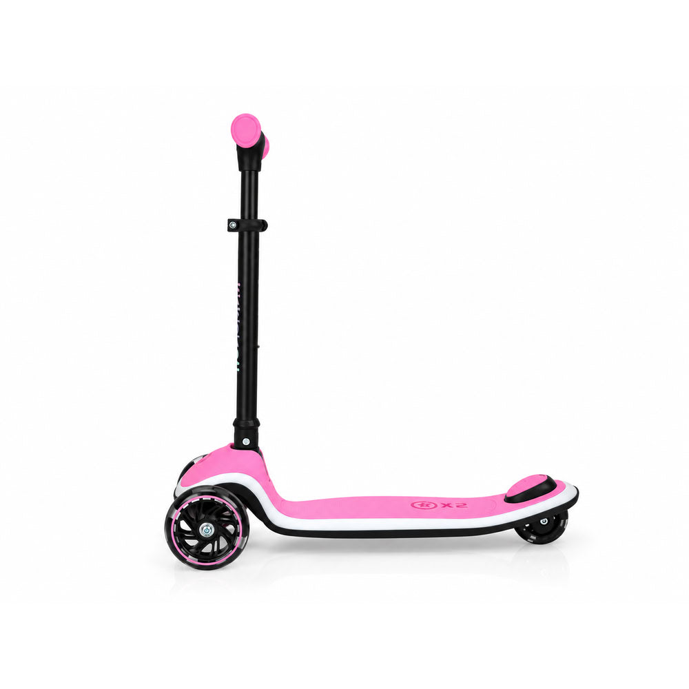 Trotineta copii pliabila, roz, Kick'n'Roll X2, cu 3 roti luminoase si platforma cu banda de LED multicolorata, ghidon reglabil, 3+ ani, suport maxim 50 kg
