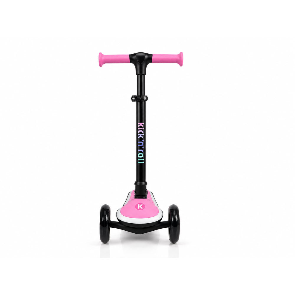 Trotineta copii pliabila, roz, Kick'n'Roll X2, cu 3 roti luminoase si platforma cu banda de LED multicolorata, ghidon reglabil, 3+ ani, suport maxim 50 kg