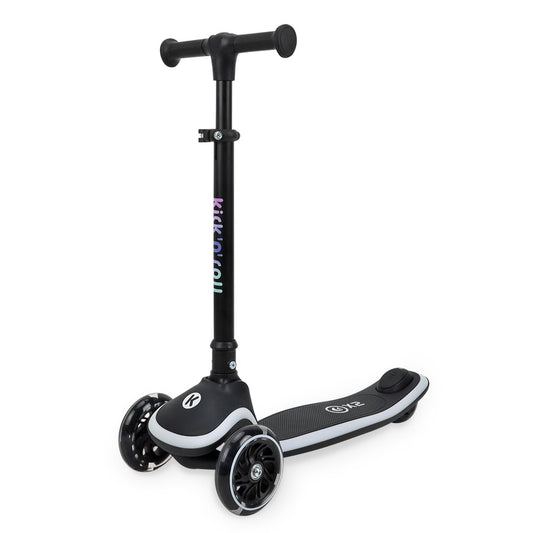 Trotineta copii pliabila, negru, Kick'n'Roll X2, cu 3 roti luminoase si platforma cu banda de LED multicolorata, ghidon reglabil, 3+ ani, suport maxim 50 kg