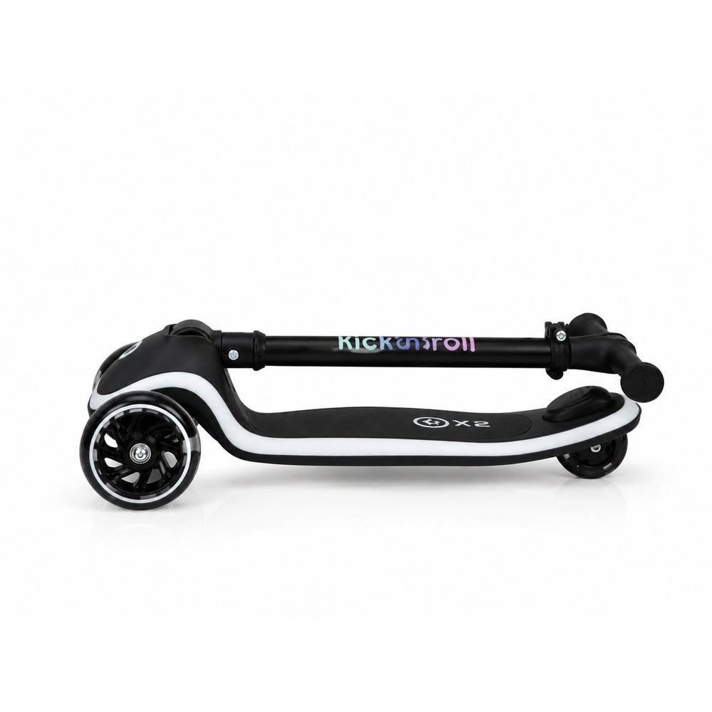 Trotineta copii pliabila, negru, Kick'n'Roll X2, cu 3 roti luminoase si platforma cu banda de LED multicolorata, ghidon reglabil, 3+ ani, suport maxim 50 kg
