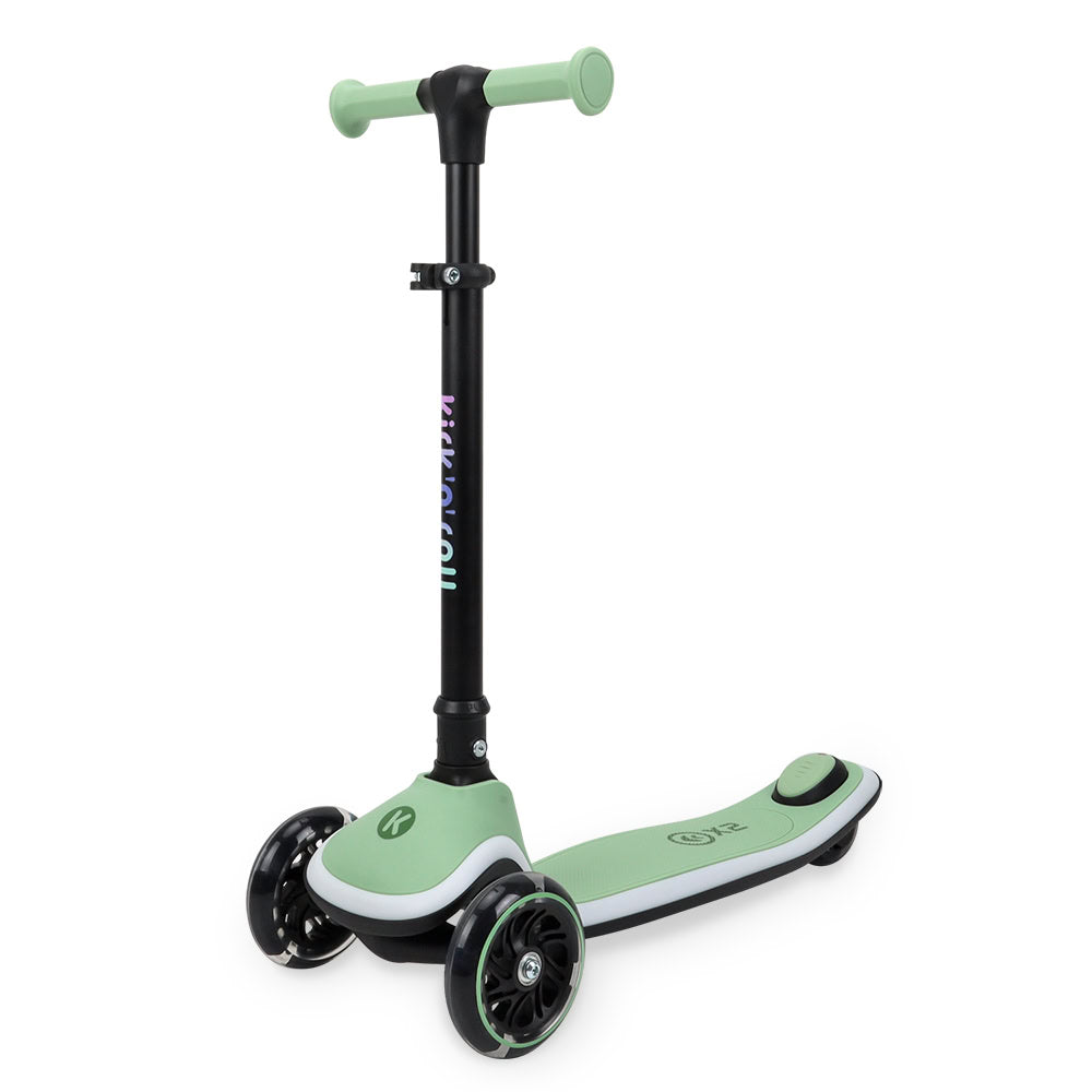 Trotineta copii pliabila, verde, Kick'n'Roll X2, cu 3 roti luminoase si platforma cu banda de LED multicolorata, ghidon reglabil, 3+ ani, suport maxim 50 kg
