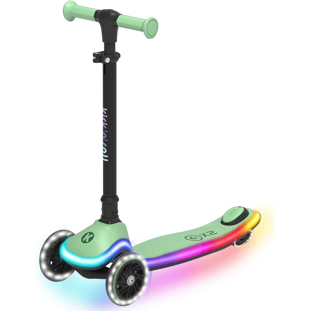 Trotineta copii pliabila, verde, Kick'n'Roll X2, cu 3 roti luminoase si platforma cu banda de LED multicolorata, ghidon reglabil, 3+ ani, suport maxim 50 kg