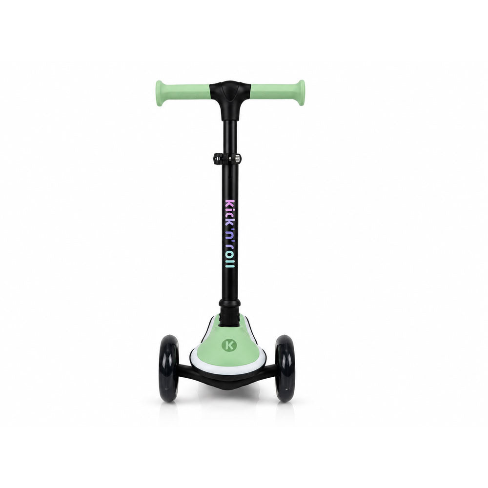 Trotineta copii pliabila, verde, Kick'n'Roll X2, cu 3 roti luminoase si platforma cu banda de LED multicolorata, ghidon reglabil, 3+ ani, suport maxim 50 kg