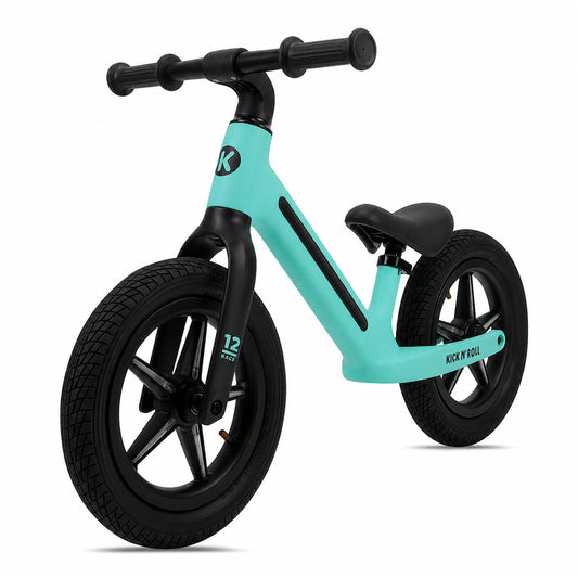 Bicicleta fara pedale pentru copii, turcoaz, Kick'n'Roll B360, reglabila, cadru si spite cu efecte luminoase, 3+ ani, suport maxim 30 kg