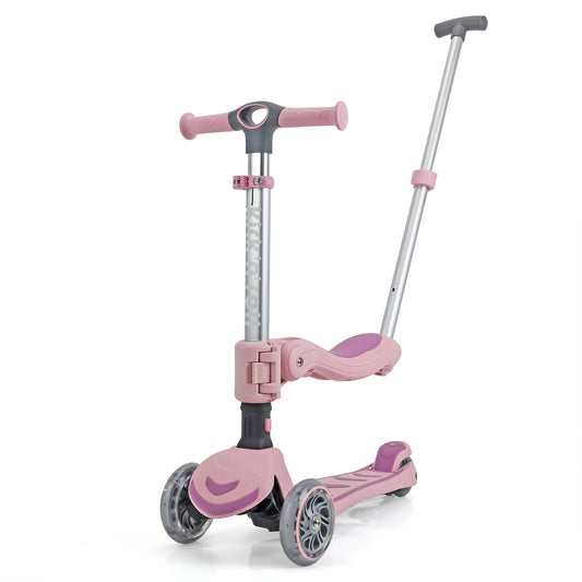 Trotineta copii pliabila 3 in 1, roz, Kick'n'Roll S6 ECO, cu bara de impingere detasabila, ghidon reglabil, scaun detasabil, cu 3 roti luminoase, 3+ ani, suport maxim 50 kg platforma, suport maxim 20 kg scaun