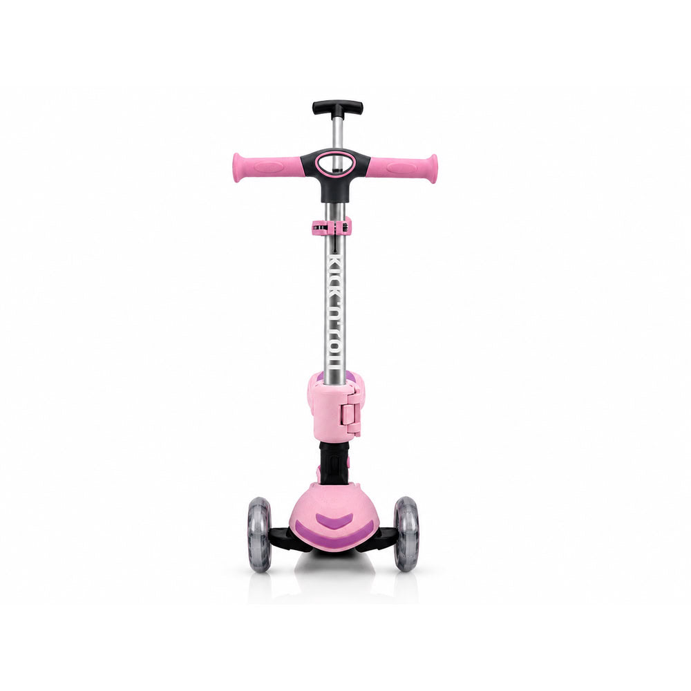 Trotineta copii pliabila 3 in 1, roz, Kick'n'Roll S6 ECO, cu bara de impingere detasabila, ghidon reglabil, scaun detasabil, cu 3 roti luminoase, 3+ ani, suport maxim 50 kg platforma, suport maxim 20 kg scaun