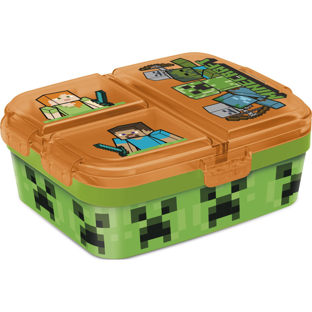 Cutie alimentara sandwich pentru copii, din plastic, multicompartimente, capac cu sistem de blocare, licenta Minecraft, 18 x 15 x  6,5 cm, verde - STOR