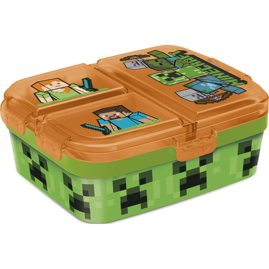 Cutie alimentara sandwich pentru copii, din plastic, multicompartimente, capac cu sistem de blocare, licenta Minecraft, 18 x 15 x  6,5 cm, verde - STOR