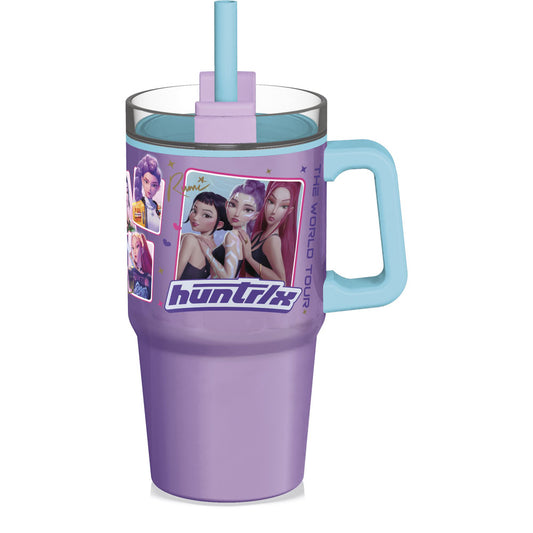 Cana termo cu perete dublu si maner, pentru copii, din otel inoxidabil, plastic si silicon, capac cu inchidere rotativa, pai incorporat si cioc flip-up cu sistem antiscurgere, cu licenta Demon Hunters, 640 ml, mov - STOR