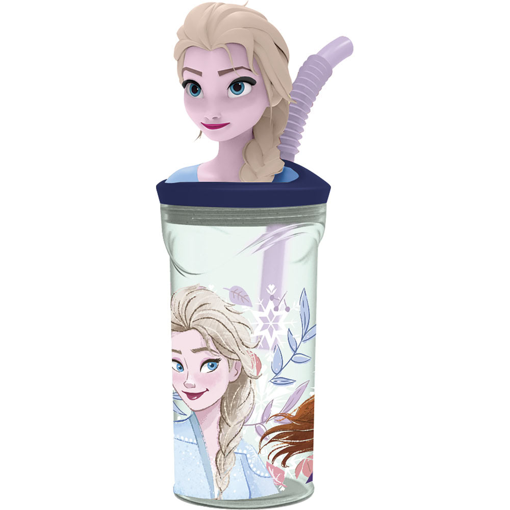 Pahar cu pai flexibil pentru copii, din plastic, cu licenta si figurina 3D Regatul de Gheata, 360 ml, mov - STOR