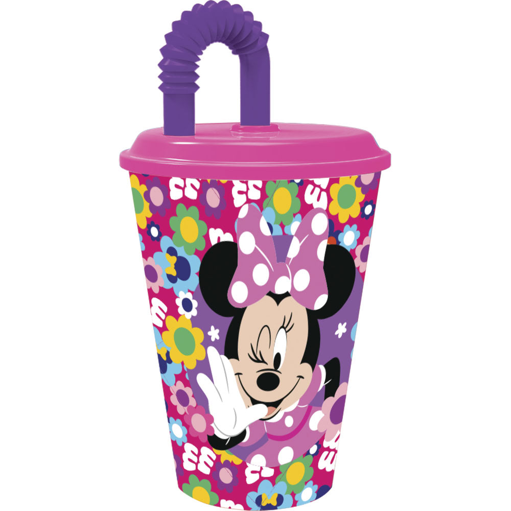 Pahar cu pai flexibil pentru copii, din plastic, licenta Minnie Mouse, 430 ml, mov - STOR