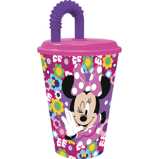 Pahar cu pai flexibil pentru copii, din plastic, licenta Minnie Mouse, 430 ml, mov - STOR