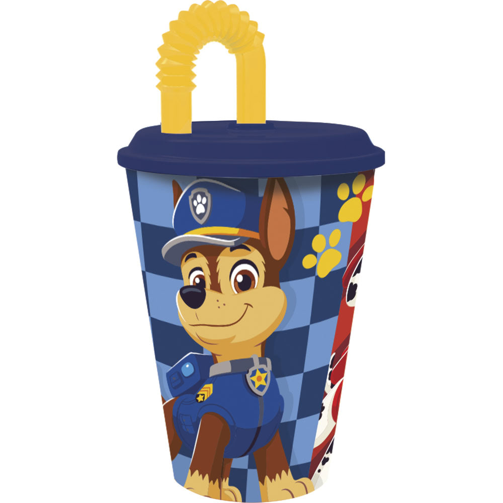 Pahar cu pai flexibil pentru copii, din plastic, licenta Patrula Catelusilor, Boy Rescue Pups, 430 ml, galben - STOR