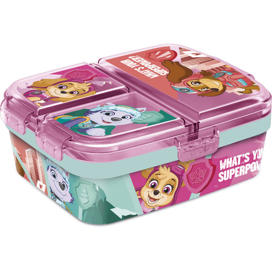 Cutie alimentara sandwich pentru copii, din plastic, multicompartimente, capac cu sistem de blocare, licenta Patrula Catelusilor, Girl Superpowers, 18 x 15 x  6,5 cm, roz - STOR