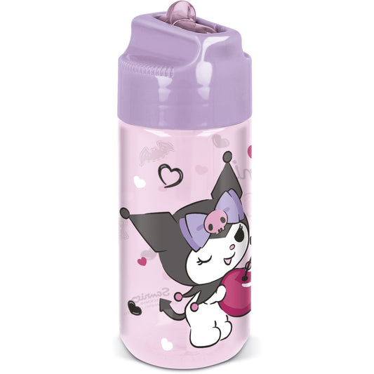 Sticla de apa pentru copii, din plastic cu pai incorporat si cioc flip-up cu sistem antiscurgere, licenta Kuromi, 430 ml, din materiale Ecozen, roz - STOR