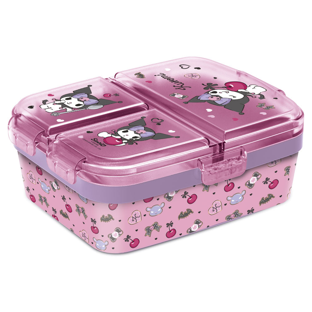 Cutie alimentara sandwich pentru copii, din plastic, multicompartimente, capac cu sistem de blocare, licenta Kuromi, 18 x 15 x  6,5 cm, roz - STOR