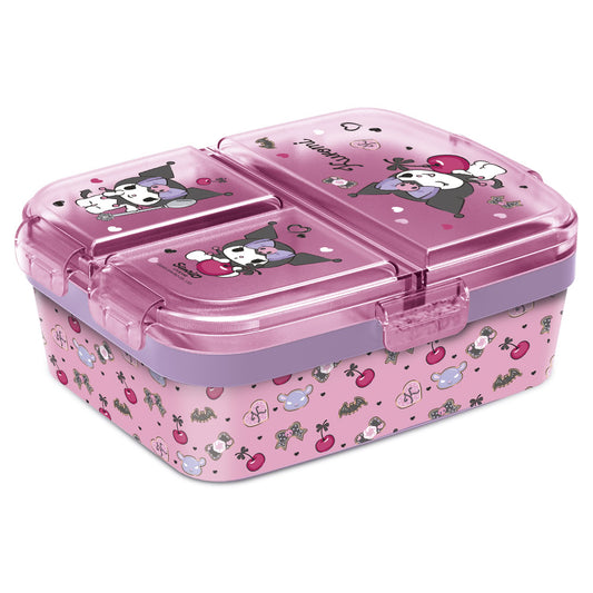 Cutie alimentara sandwich pentru copii, din plastic, multicompartimente, capac cu sistem de blocare, licenta Kuromi, 18 x 15 x  6,5 cm, roz - STOR