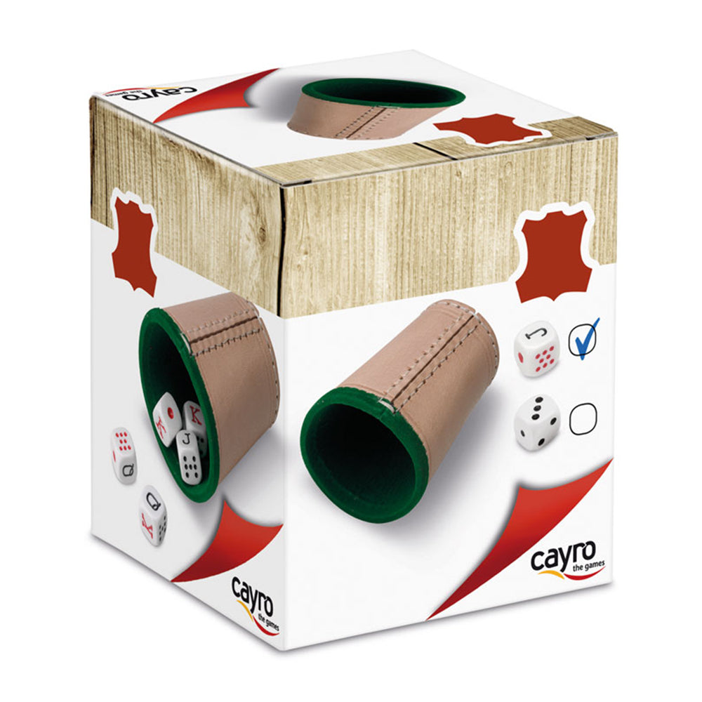 Imagine Poker cu zaruri Cayro, cu pahar din piele naturala si 5 zaruri de 16mm