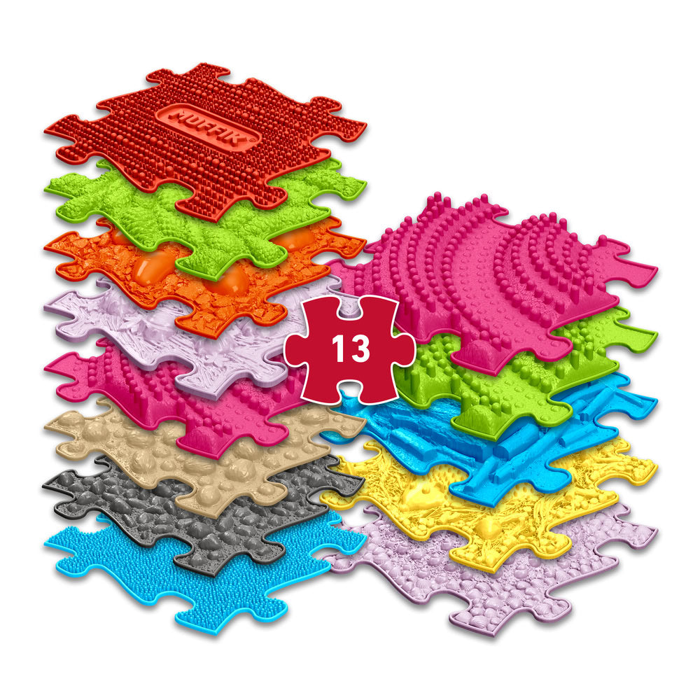 Set covorase ortopedice senzoriale Muffik Huge 1, pentru stimulare tactila, echilibru si dezvoltare motrica, 13 piese, 29.79 x 29.79 cm. 1+ ani