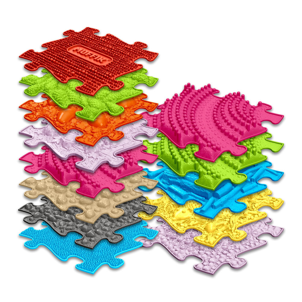 Set covorase ortopedice senzoriale Muffik Huge 1, pentru stimulare tactila, echilibru si dezvoltare motrica, 13 piese, 29.79 x 29.79 cm. 1+ ani